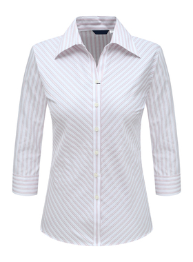 H1203恩女式夏季厚度长袖衬衫 棉商务休闲上衣弹力 红色条纹