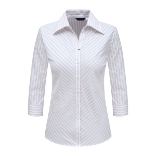 棉商务休闲上衣弹力 H1203恩女式 衬衫 厚度长袖 红色条纹 夏季