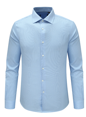 F3804鸟春秋男式长袖衬衫 莱赛尔百搭商务休闲上衣免烫 浅蓝色