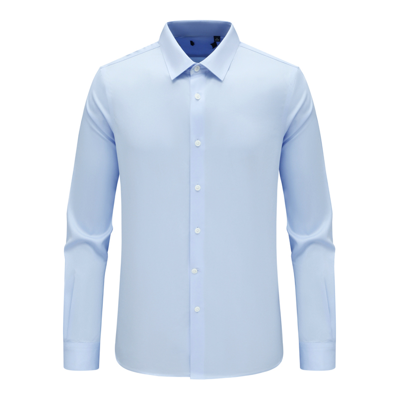 F3846鸟春秋男式长袖衬衫 百搭商务休闲上衣免烫 浅蓝色