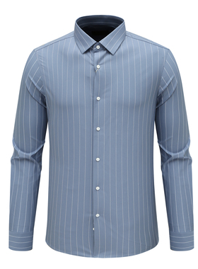 KN62康L尼L男春秋长袖衬衫 棉百搭商务休闲上衣免烫 蓝色