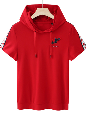 CA114 机场货 卡夏季男式短袖T恤 棉连帽套头休闲商务上衣 红色
