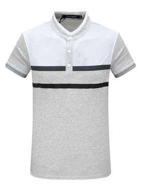 SF34圣男式夏季短袖T恤 棉立领套头休闲商务上衣