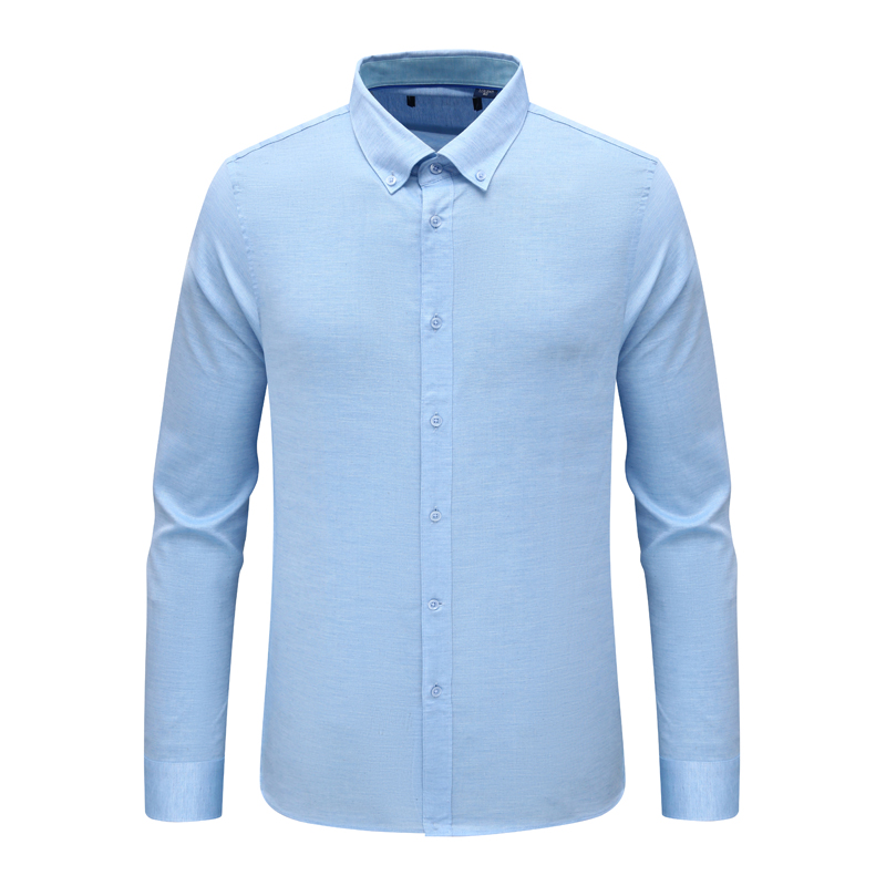 F3431鸟春秋男式长袖衬衫 棉百搭商务休闲上衣 兰色