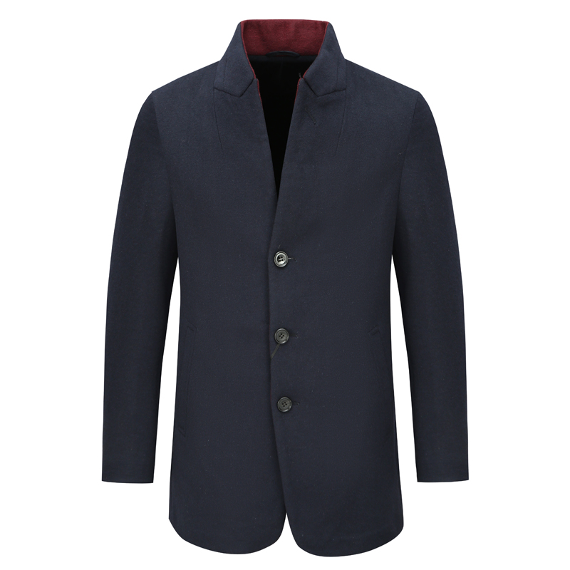AB1578歌秋冬男式毛呢大衣 山羊绒直排扣保暖防风外套 藏蓝色