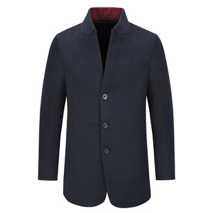 山羊绒直排扣保暖防风外套 藏蓝色 毛呢大衣 AB1578歌秋冬男式