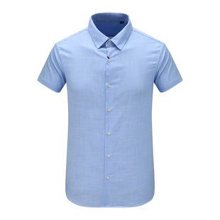 棉百搭商务休闲上衣 AB706歌男式 衬衫 短袖 蓝色 夏季