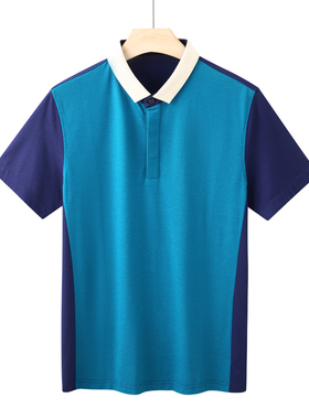 CA45 机场货 卡夏季男式短袖T恤 桑蚕丝翻领套头休闲商务上衣蓝色