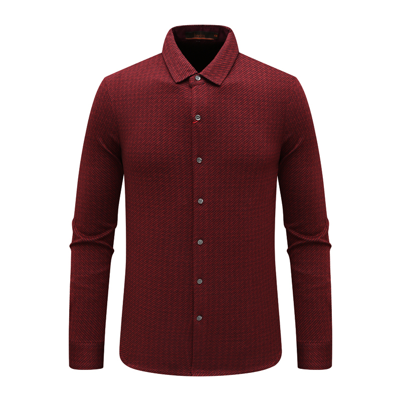 AB1486邦纳男式春秋长袖衬衫 羊毛休闲商务上衣 暗红色 时尚都市