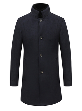 H1139卡秋冬男毛呢大衣 羊毛獭兔毛领直排扣保暖防风外套时尚都市
