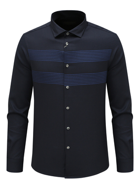 KN50康L尼L男春秋长袖衬衫 羊毛百搭商务休闲上衣免烫 深蓝色