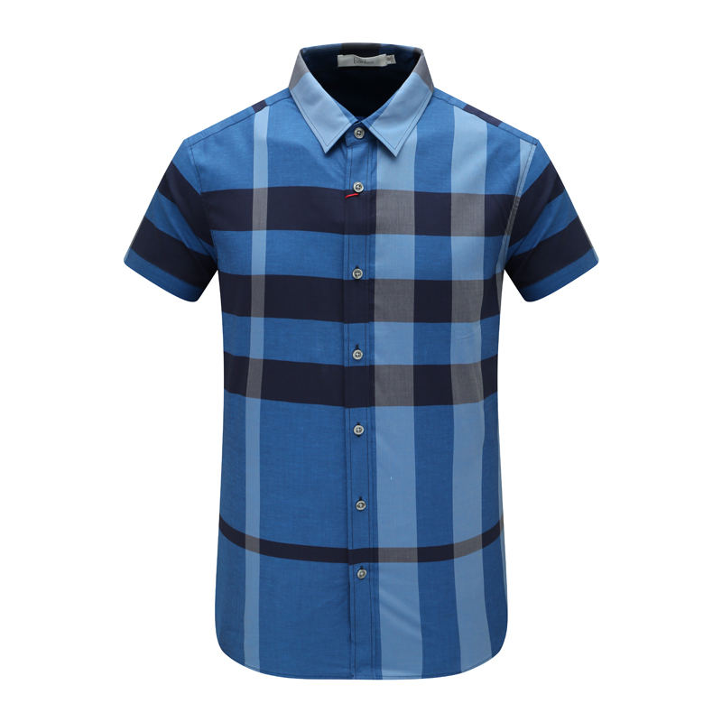 AB1344邦纳男夏季短袖衬衫 棉休闲商务上衣 蓝格 时尚都市