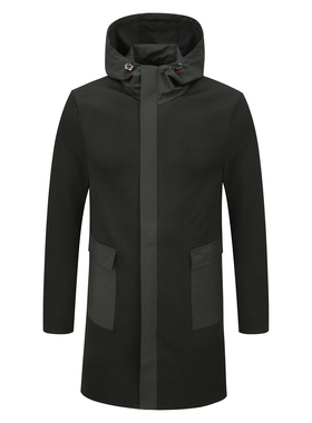 YW409D春秋男式大衣 羊毛拉链保暖防风外套时尚都市 黑色