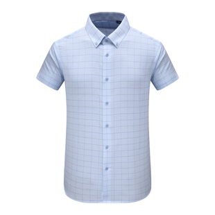 亚麻百搭商务休闲上衣 F3440鸟夏季 衬衫 短袖 浅蓝格 男式