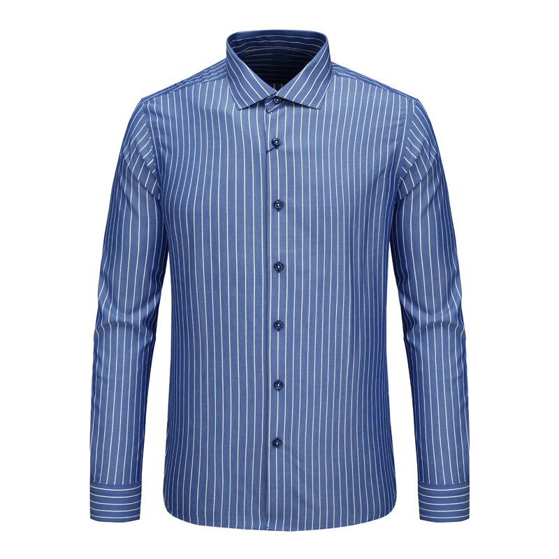 F4057KMQ男式春秋长袖衬衫 棉百搭商务休闲上衣 深蓝条纹
