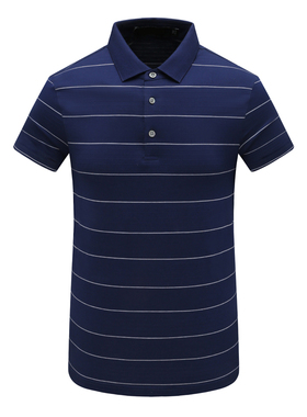 SF414圣男式夏季短袖T恤 蚕丝翻领套头休闲商务上衣 深蓝色