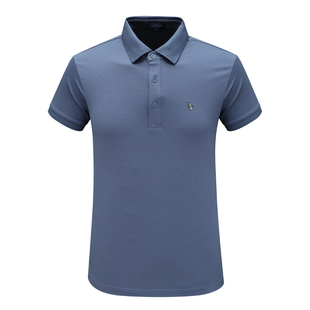 棉翻领套头休闲商务上衣 F3780鸟男式 T恤 短袖 灰蓝色 夏季