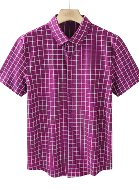 CA230 机场货卡夏季男短袖针织衬衫 桑蚕丝开衫休闲商务弹力 紫色