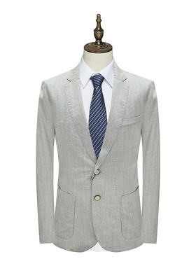 SL5仕东男式春秋西服 莱赛尔苎麻两粒扣无开衩商务西装 灰色