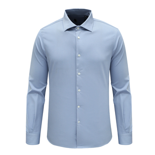 百搭商务休闲上衣免烫 衬衫 浅蓝色微弹 长袖 F4009鸟春秋男式