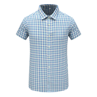 MY221美尔男式夏季短袖衬衫 棉休闲商务上衣 蓝白格 时尚都市免烫