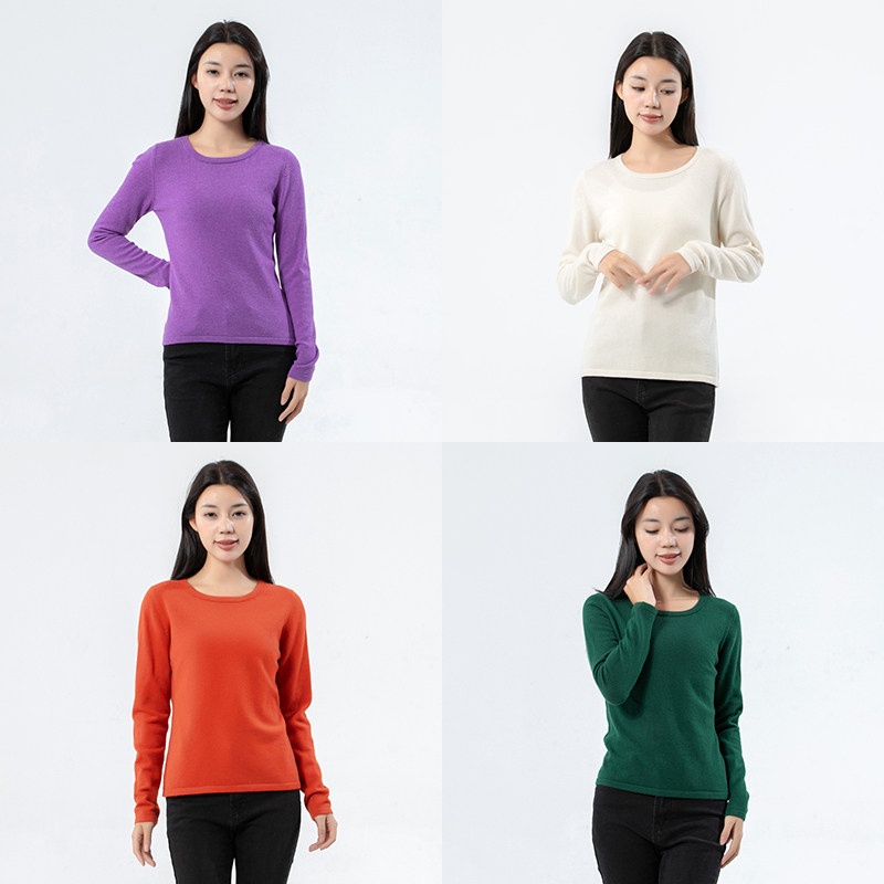 女士山羊绒毛衣圆领套头