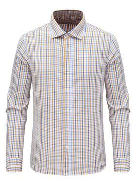 MY102美尔男式春秋长袖衬衫 棉休闲商务上衣 黄格 时尚都市 免烫