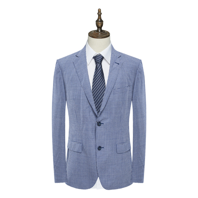 AB645辛男式春秋西服 羊毛两粒扣双开衩商务休闲西装 白蓝格