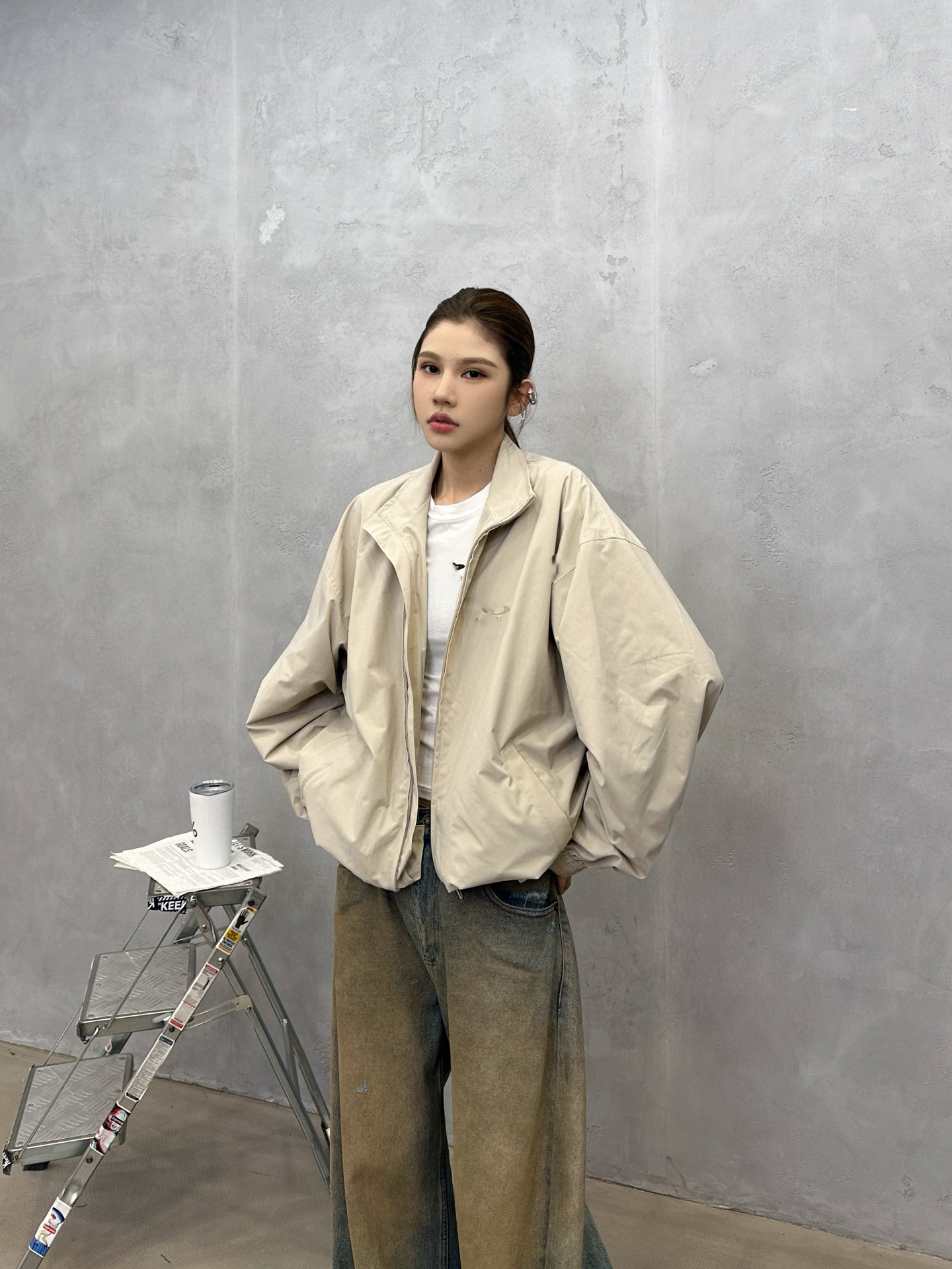 潮牌同款字母刺绣双层风衣夹克外套女2026春款新款宽松上衣冲锋衣