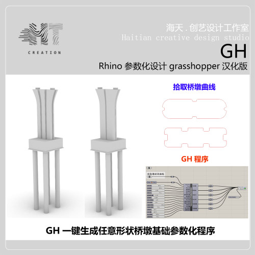 grasshopper一键生成任意形状桥墩基础参数化程序+教程视频