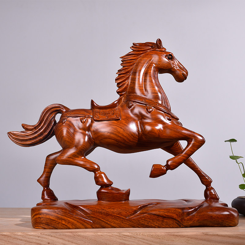 黄花梨实木木雕摆件马到成功实木质雕刻十二生肖马红木工艺品