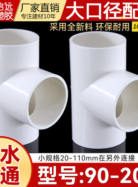 PVC给水管大口径三通接头给水管等径90 110 125160200三叉头配件