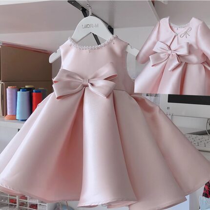 宝宝儿童花童婴儿周岁礼服女孩粉色公主连衣裙蓬蓬生日钢琴演出春