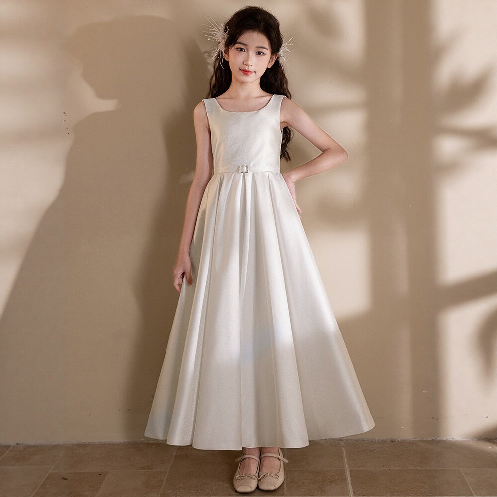 女童中大童缎面女孩礼服儿童钢琴演奏生日公主连衣裙主持演出服夏