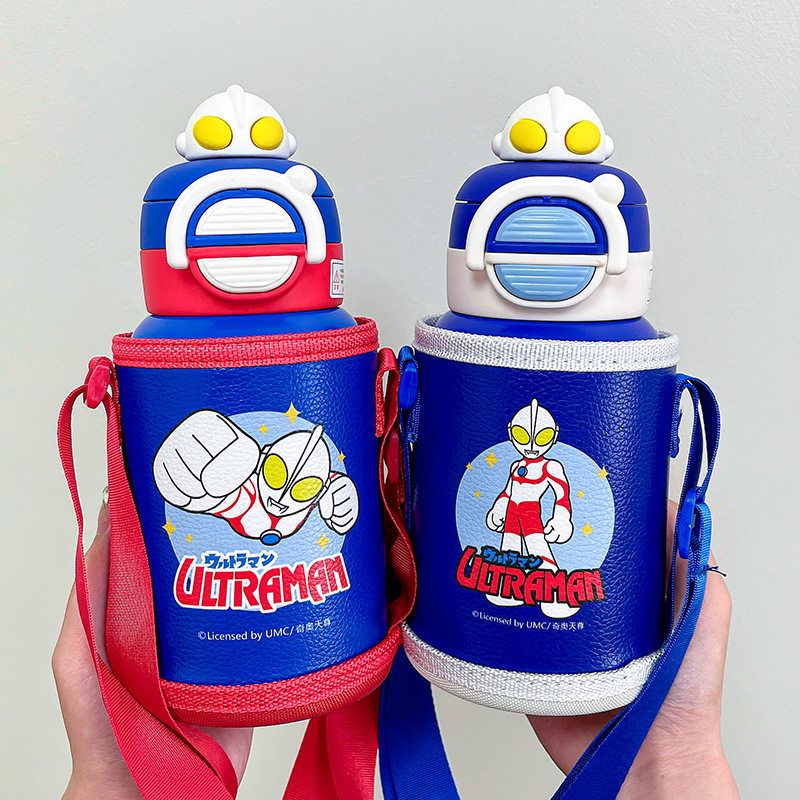 日本MUJIC奥特曼儿童保温杯带杯套吸管杯男孩幼儿园水杯双饮杯男