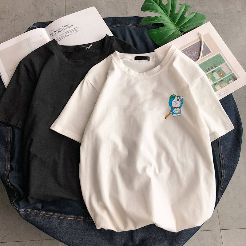 the republic of korea INS Retro Simplicity Doraemon printing Couples dress Short sleeved T-shirt 2020 Spring and summer new pattern men and women T-shirtin the Women's clothing/Boutique , T-shirt  category - from Buy2taobao.com to provide professional Taobao agent buy service