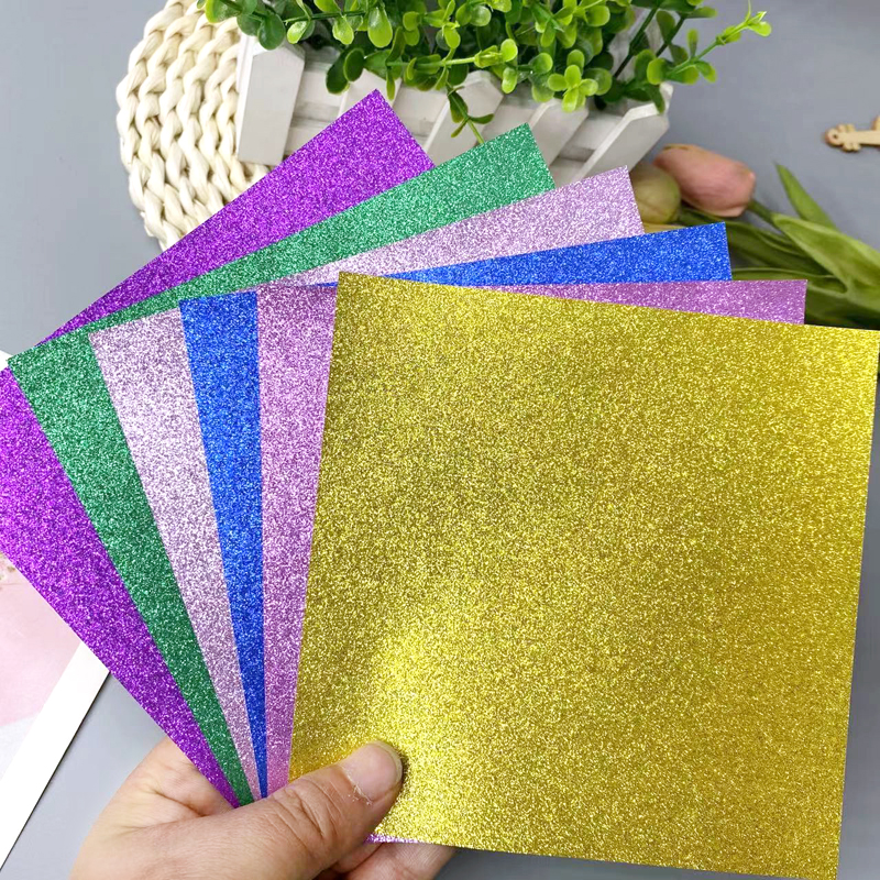 正方形彩色纸闪粉儿童闪光折纸彩色纸亮晶晶玫瑰叠纸折叠千纸鹤