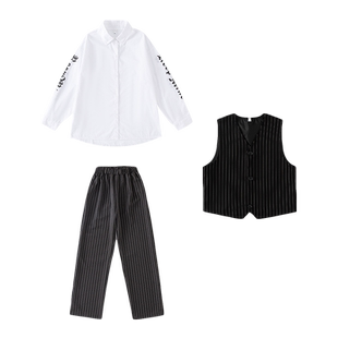 儿童爵士舞套装西装马甲潮服男女童街舞Popping演出服locking锁舞