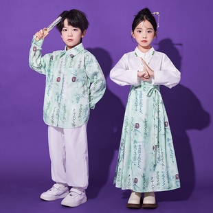 六一儿童中国风演出服女童马面裙大合唱表演汉服男童套装 朗诵古装