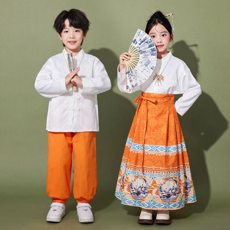 国庆儿童中国风演出服马面裙
