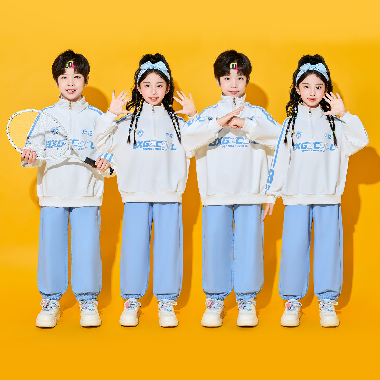 儿童演出服小学生运动会开幕式啦啦操浅蓝色套装班服合唱服表演服