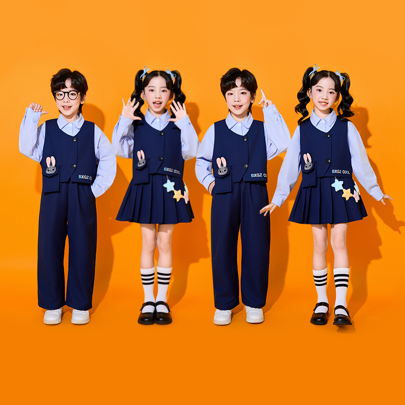 儿童演出服小学生运动会啦啦操幼儿园学院风班服合唱表演服三件套