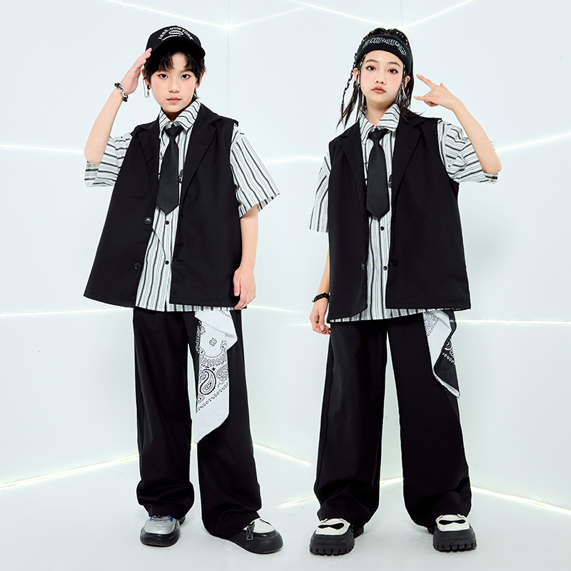 街舞儿童潮服演出服男童马甲套装hiphop童装少儿嘻哈爵士舞女夏季