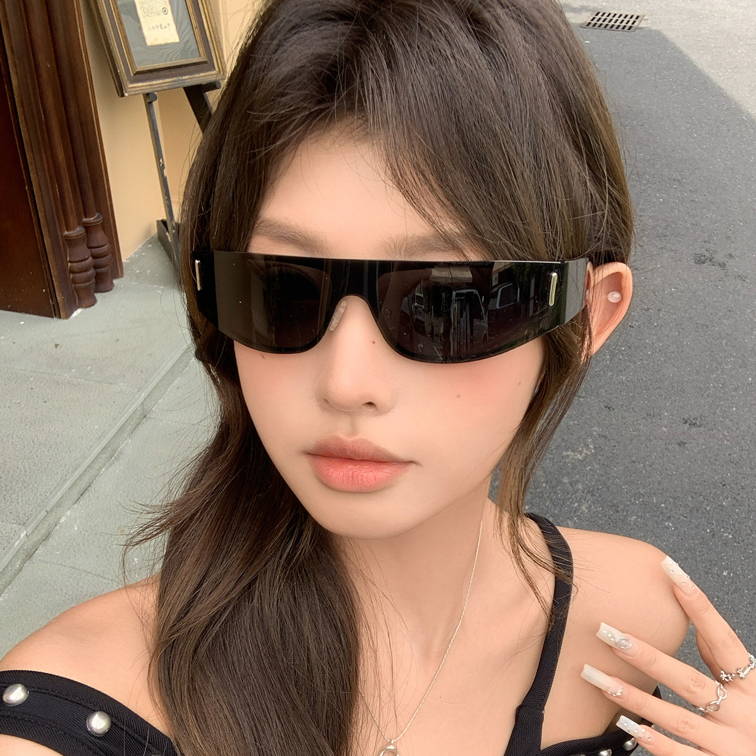 朋克科技风无框太阳镜女潮个性未来感墨镜欧美风反光镜片防紫外线
