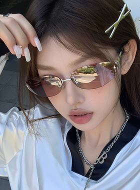 欧美无框茶色墨镜千禧风辣妹