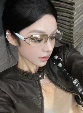 2024欧美Y2K太阳镜女潮网红凹造型拍照嘻哈眼镜辣妹显瘦无框墨镜
