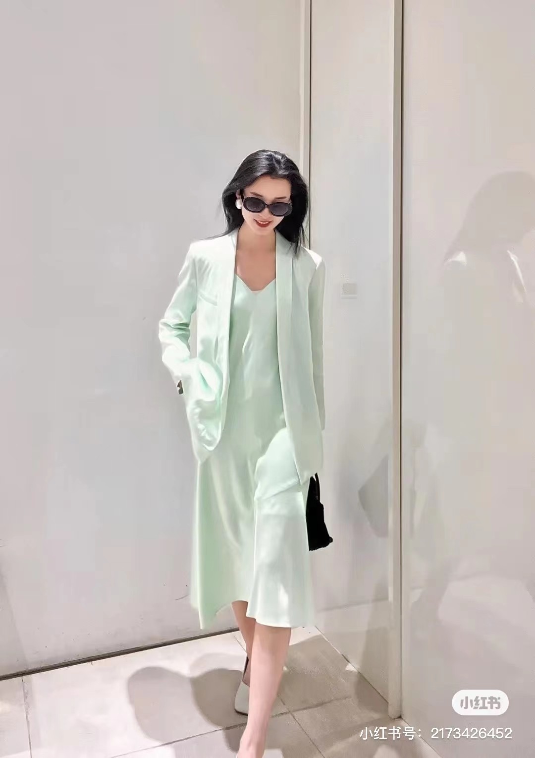 福利款 纯原～醋酸吊带V领连衣裙女中长款鱼尾裙长裙