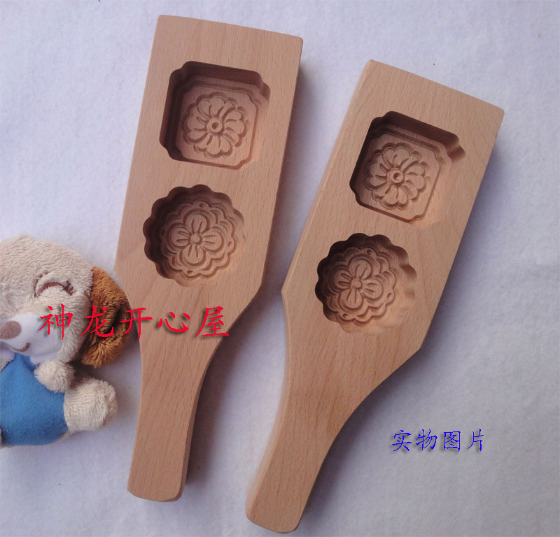 2孔加深木质月饼模具方孔圆孔花纹糕点南瓜饼模具花型月饼模具
