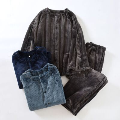 男款法兰绒保暖骨折易穿脱大码康复护理服冬加厚卧床老人针灸理疗