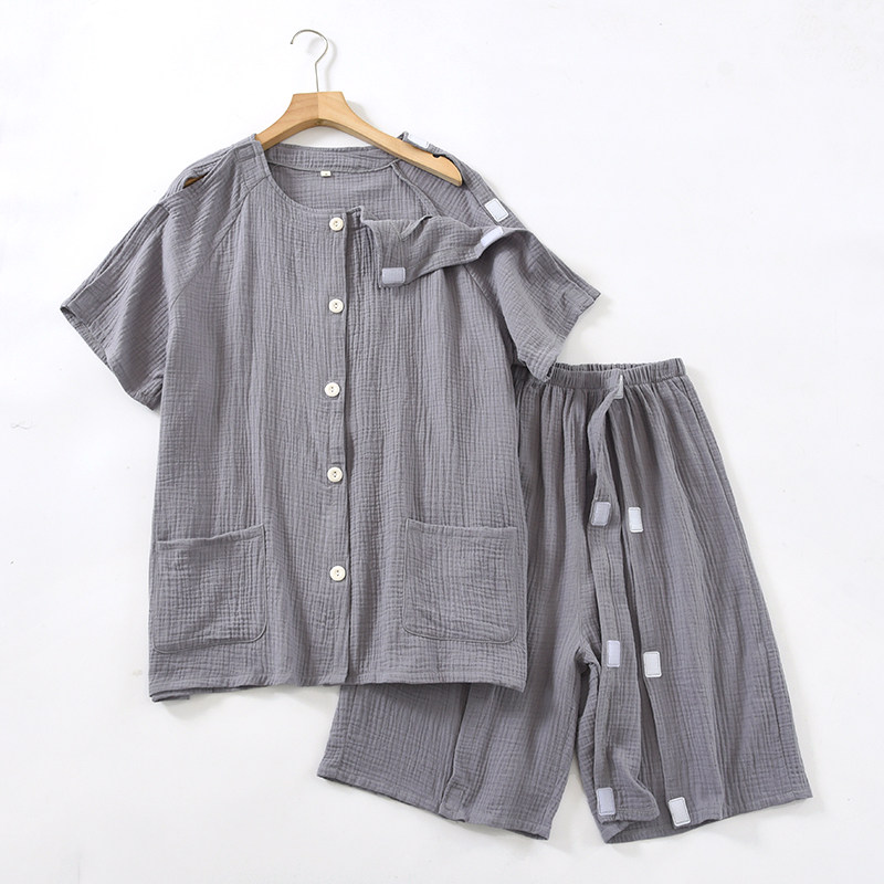 男易穿脱病号服护理服短袖纯棉中风病人康复病人服术后针灸理疗服
